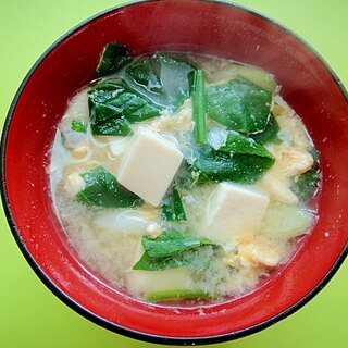 豆腐とほうれん草長ネギのかき玉味噌汁